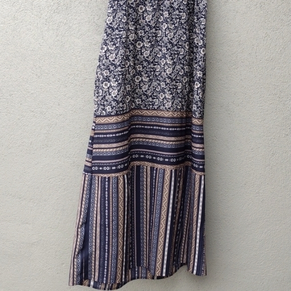 Polagram Navy Tan Floral and Striped Maxi Dress S - Picture 5 of 9